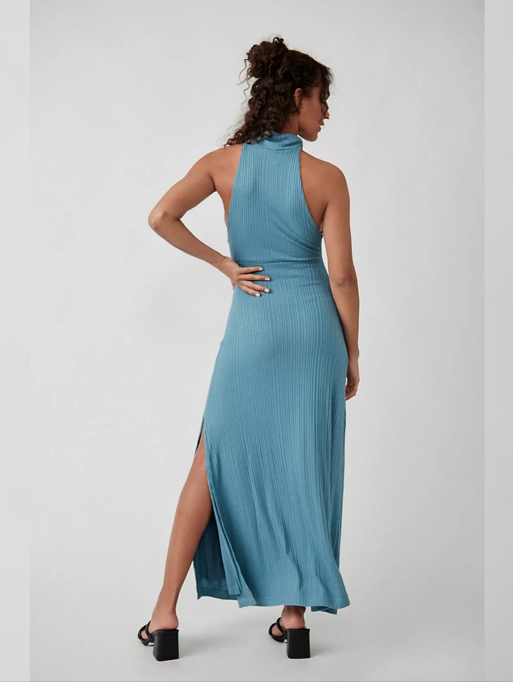 Free People Athea Halter Dress Ribbed Material Light Blue Women's - Picture 2 of 12